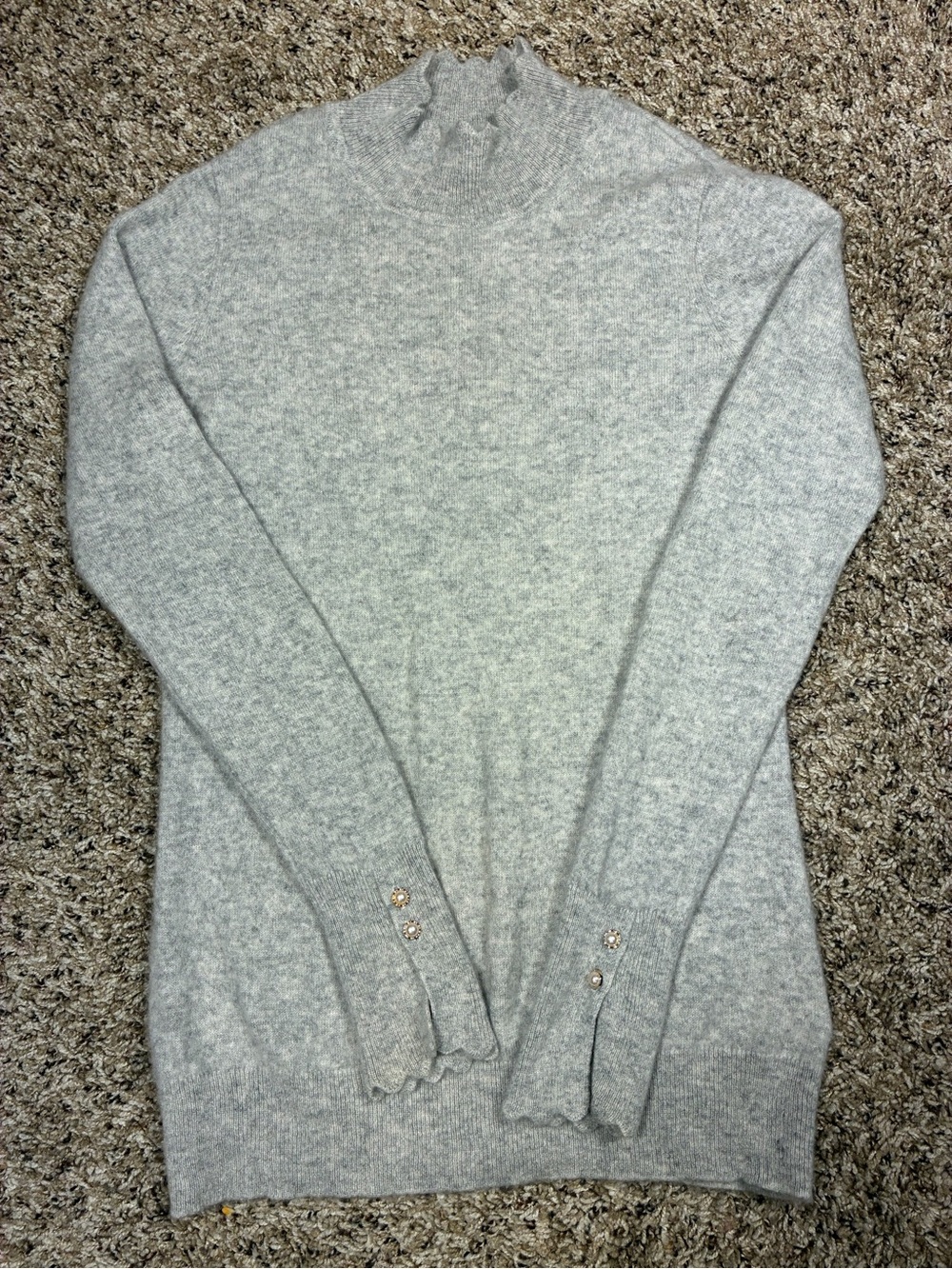 Nanette Lepore 100% 2 ply Cashmere Scalloped Neck Pearl Cuff Sweater